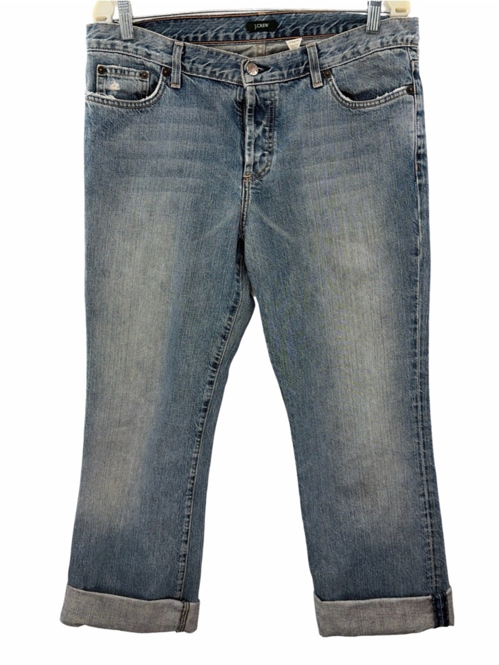 J. Crew Women’s Cuffed Straight Leg Light Blue Wash Button Fly Jeans Size 10 - Picture 2 of 10